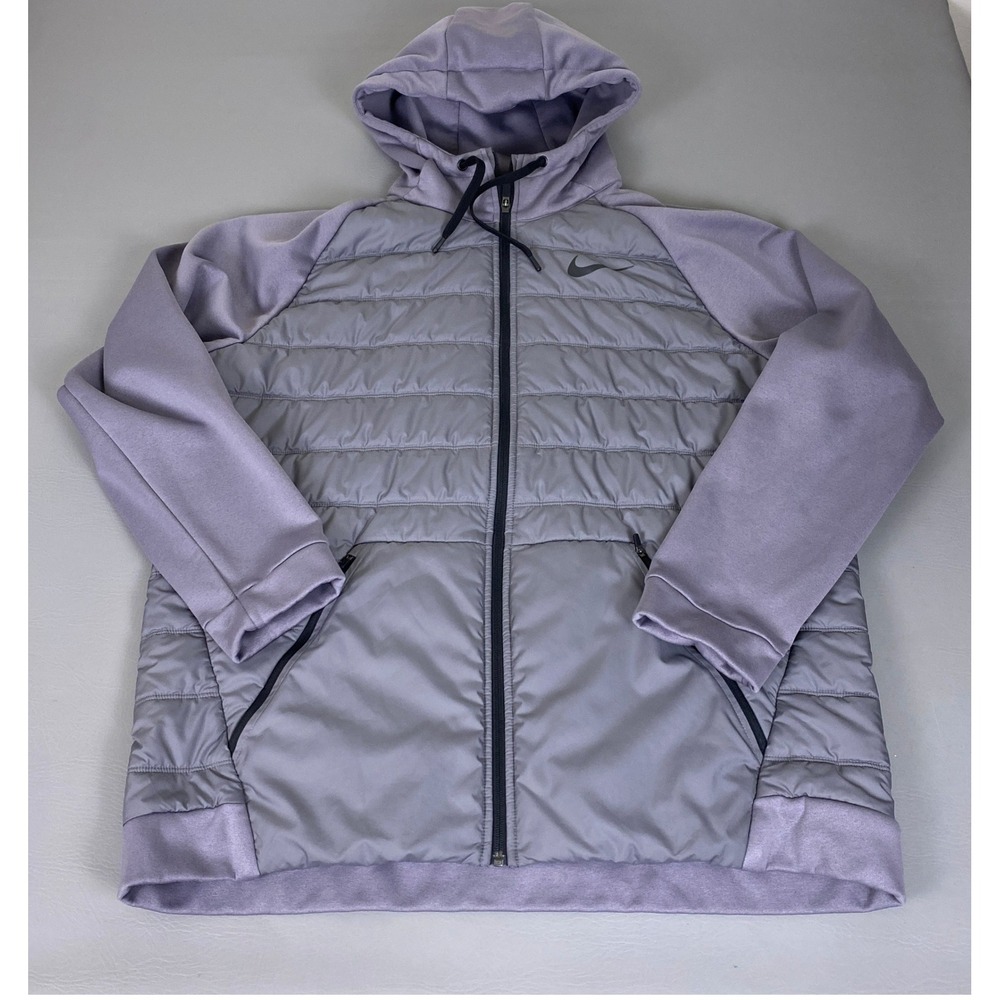 Nike Therma Full Zip Hoodie Jacket Men's Size XXL Gray Gun Smoke Quilted Padded